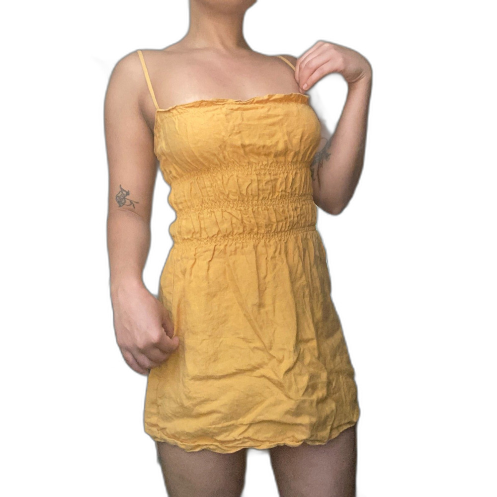 Reformation Linen Minidress Mustard Yellow
